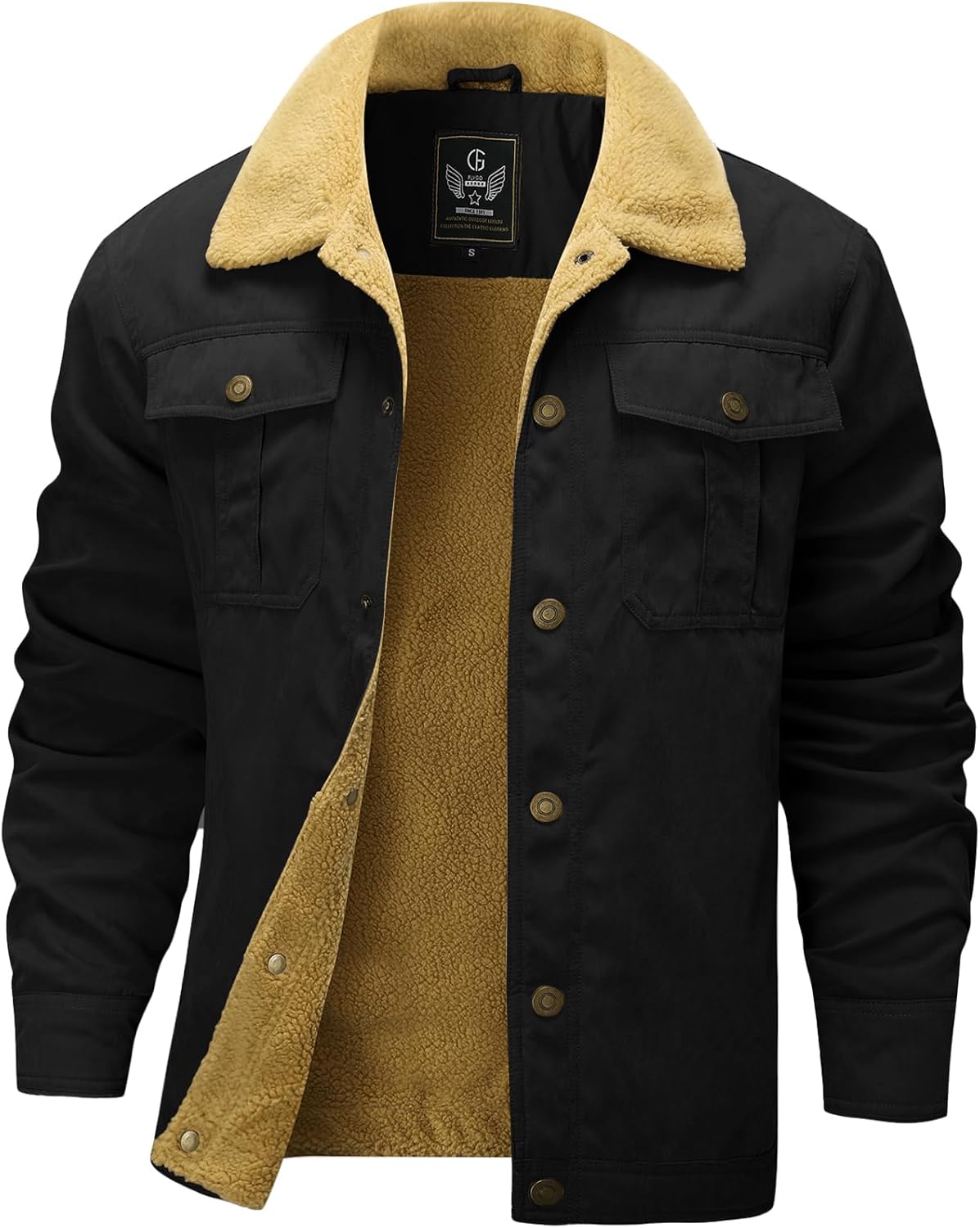 Flygo Men's Winter Jackets Sherpa Lined Fleece Trucker Jacket Thick Warm Lapel Work Cargo Coat Outerwear